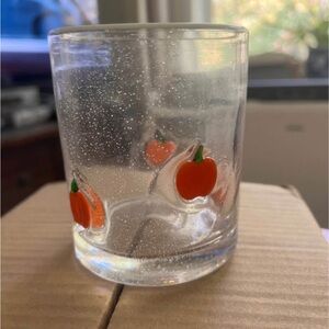 Pottery Barn icon drinking Glass with Orange Pumpkin Design